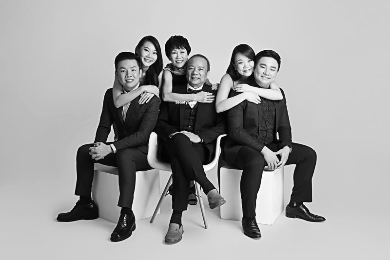 black and white portraits of a family